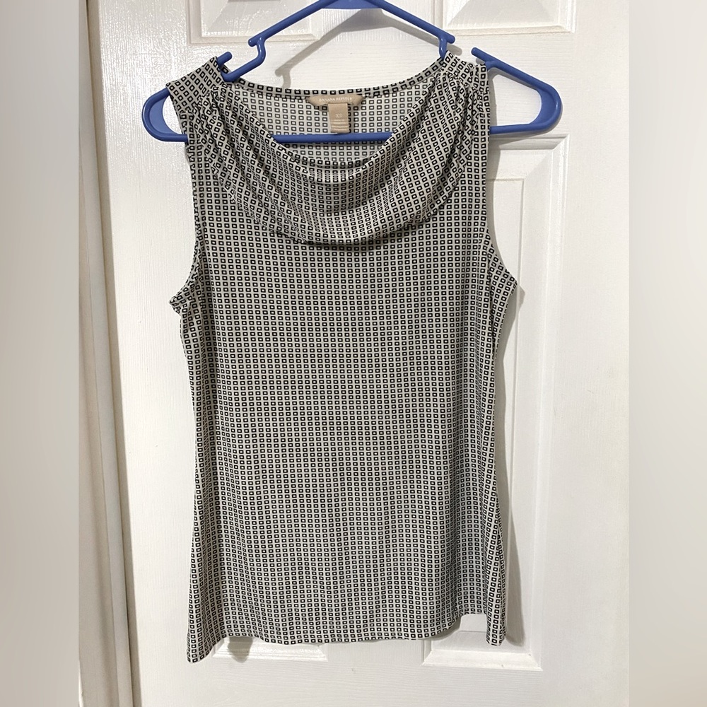 Black and white square patterned, cowl necked top. Banana Republic, size xs.
